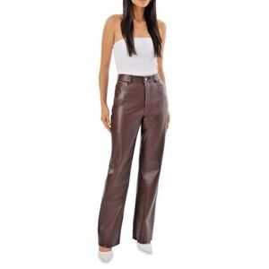 LAMARQUE Women Size 26 Demora Straight Leg Recycled Leather Pants Mahogany